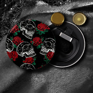 Skulls and Red Roses   Modern Gothic Glam Grunge Bottle Opener