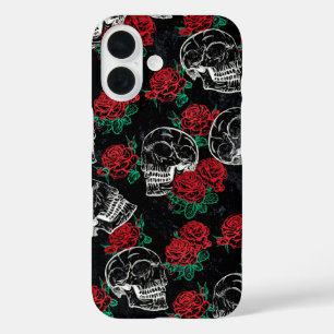 Skulls and Red Roses   Modern Gothic Glam Grunge iPhone 16 Case