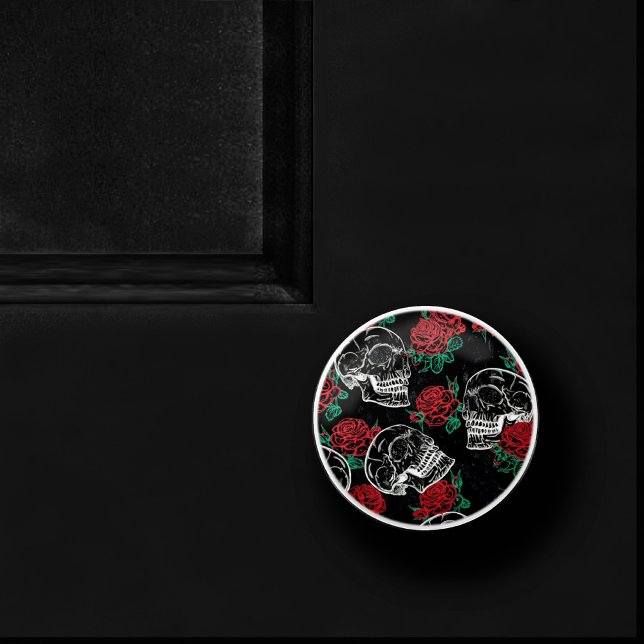Skulls and Red Roses | Modern Gothic Glam Grunge Ceramic Knob (Creator Uploaded)