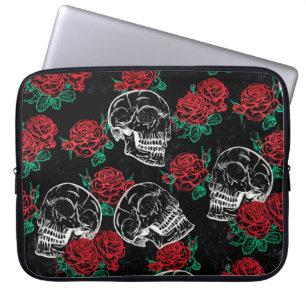 Skulls and Red Roses Modern Gothic Glam Grunge Laptop Sleeve