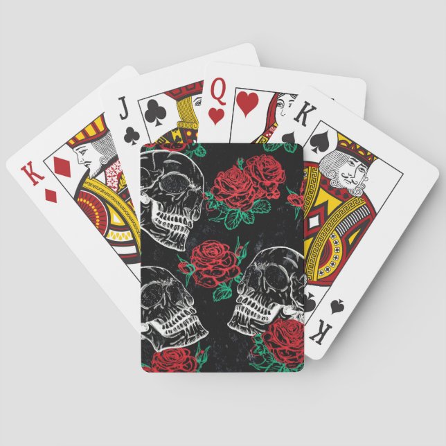 Skulls and Red Roses | Modern Gothic Glam Grunge Playing Cards (Back)