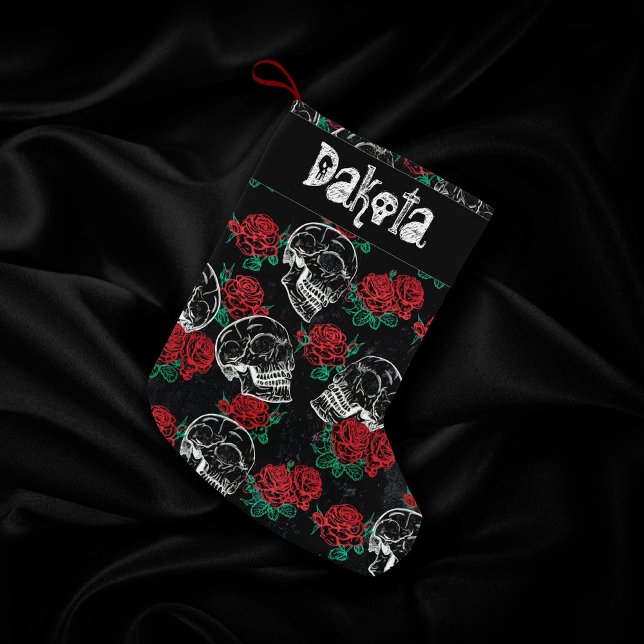 Skulls and Red Roses | Modern Gothic Glam Grunge Small Christmas Stocking (Creator Uploaded)