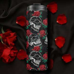 Skulls and Red Roses   Modern Gothic Glam Grunge Thermal Tumbler