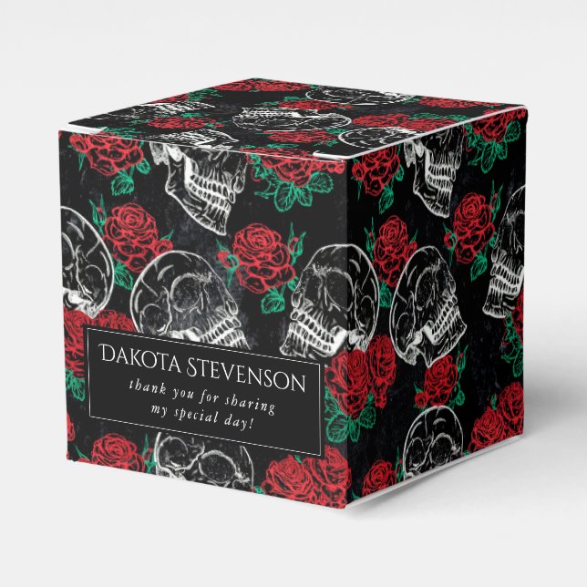 Skulls and Red Roses | Modern Gothic Thank You Favour Box (Front Side)