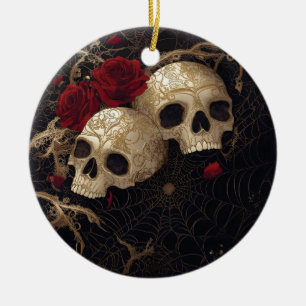 Skulls and red roses style design ceramic tree decoration