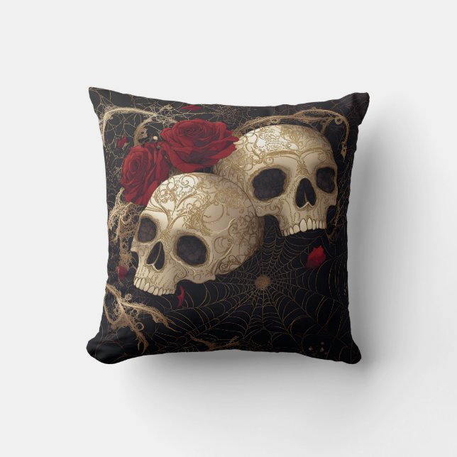 Skulls and red roses style design cushion (Front)