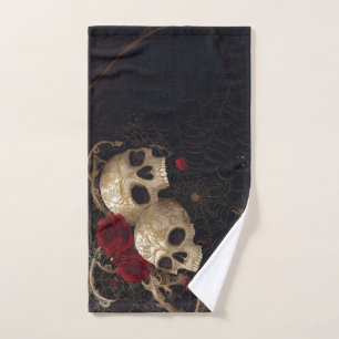 Skulls and red roses style design hand towel