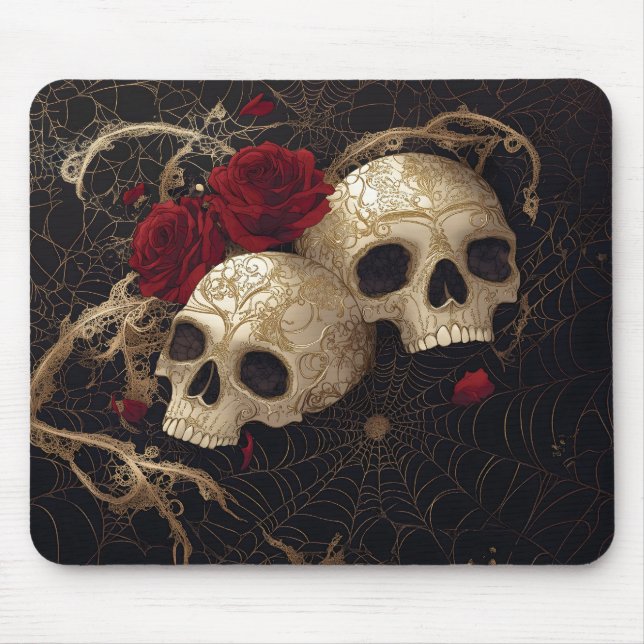 Skulls and red roses style design mouse mat (Front)