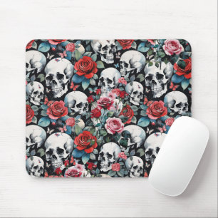 Skulls and Red Roses with Butterflies Mouse Mat