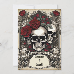 Skulls And Rose Lattice Traditional Gothic Wedding Invitation