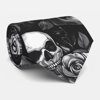 Skulls And Roses Black Halloween Tie