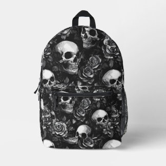 Skulls And Roses Black  Printed Backpack