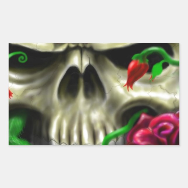 Skulls and Roses Custom Airbrush Original Artist Rectangular Sticker (Front)