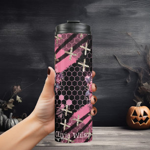 Skulls and Roses Gold Silver Glitter Halloween Thermal Tumbler