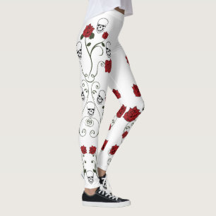 Skulls and Roses Leggings - Skull Art Fashion