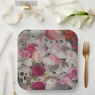 Skulls and Roses Paper Plate