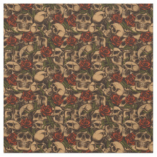 Skulls and Roses Pattern floral  Fabric