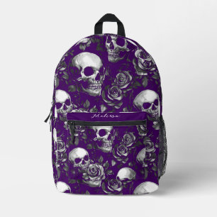 Skulls And Roses Purple  Printed Backpack