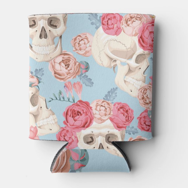 Skulls and Roses Vintage Pattern Can Cooler (Front)