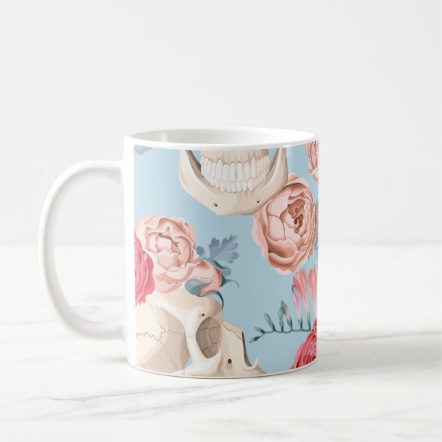 Skulls and Roses Vintage Pattern Coffee Mug (Left)