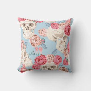 Skulls and Roses Vintage Pattern Cushion