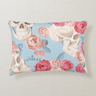 Skulls and Roses Vintage Pattern Decorative Cushion