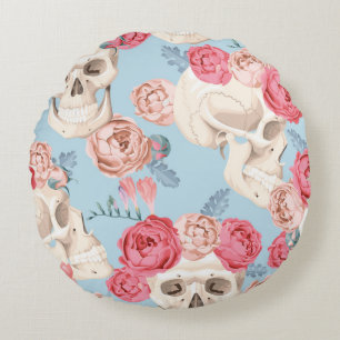 Skulls and Roses Vintage Pattern Round Cushion