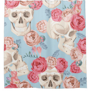 Skulls and Roses Vintage Pattern Shower Curtain