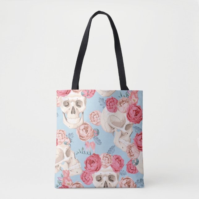 Skulls and Roses Vintage Pattern Tote Bag (Front)