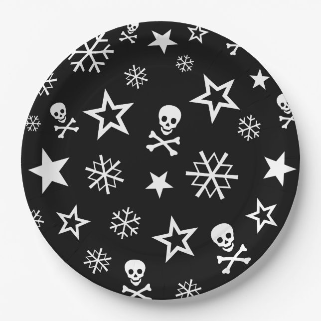 Skulls and Snowflakes Paper Plate (Front)