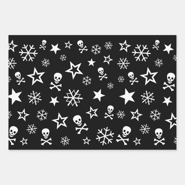 Skulls and Snowflakes Wrapping Paper Sheet (Front)