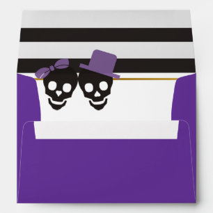 Skulls and stripes purple Halloween wedding Envelope