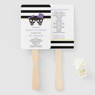 Skulls and stripes purple wedding program hand fan