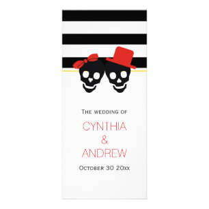 Skulls and stripes red Halloween wedding program Rack Card