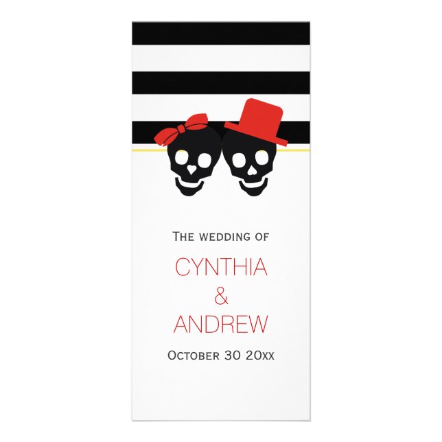 Skulls and stripes red Halloween wedding program Rack Card (Front)