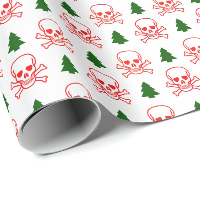 Skulls and Trees Christmas Pattern Wrapping Paper (Roll Corner)