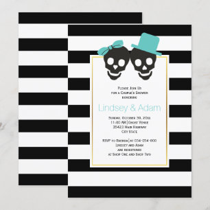 Skulls aqua blue Halloween wedding couples shower Invitation