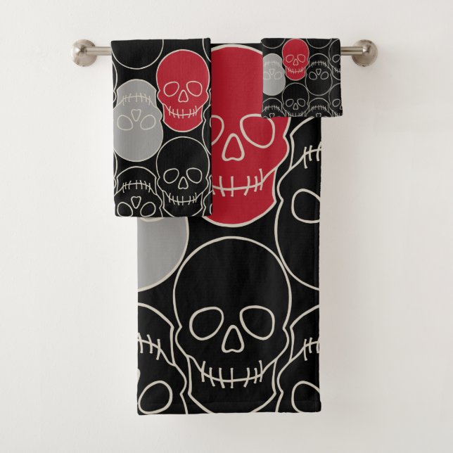 Skulls - Bat Black and Bone White Bath Towel Set (Insitu)