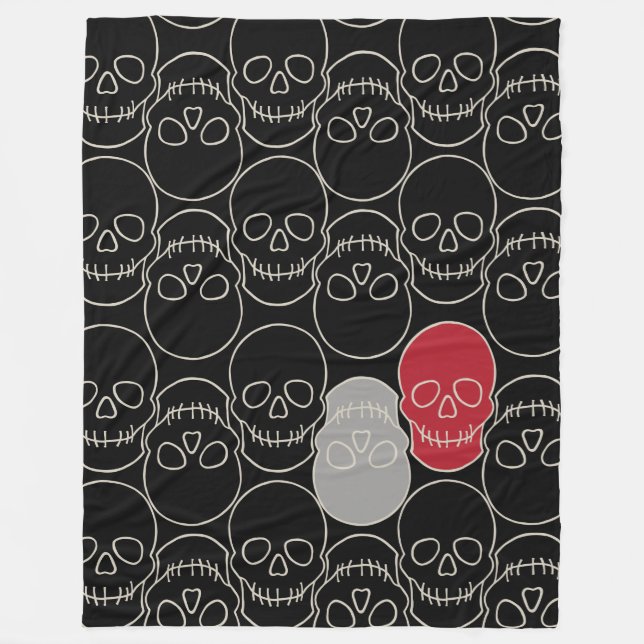 Skulls - Bat Black and Bone White Fleece Blanket (Front)