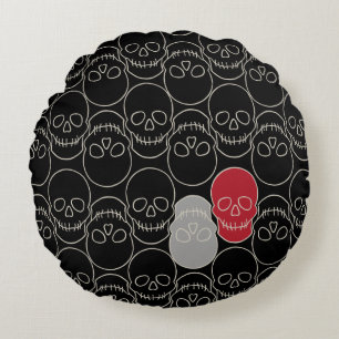 Skulls - Bat Black and Bone White Round Cushion