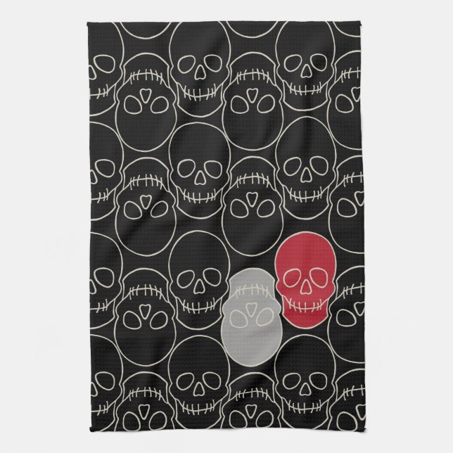 Skulls - Bat Black and Bone White Tea Towel (Vertical)