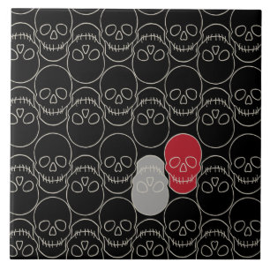 Skulls - Bat Black and Bone White Tile