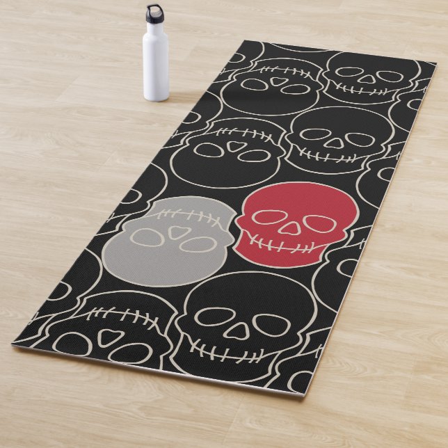 Skulls - Bat Black and Bone White Yoga Mat (In Situ)