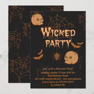 Skulls Bats and Spiders Halloween Party Invitation