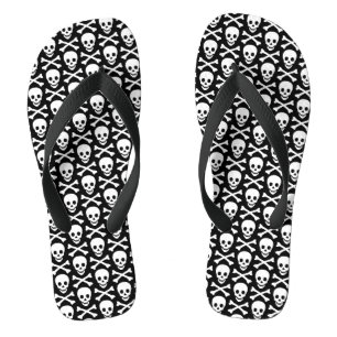 Skulls black and white modern pattern flip flops