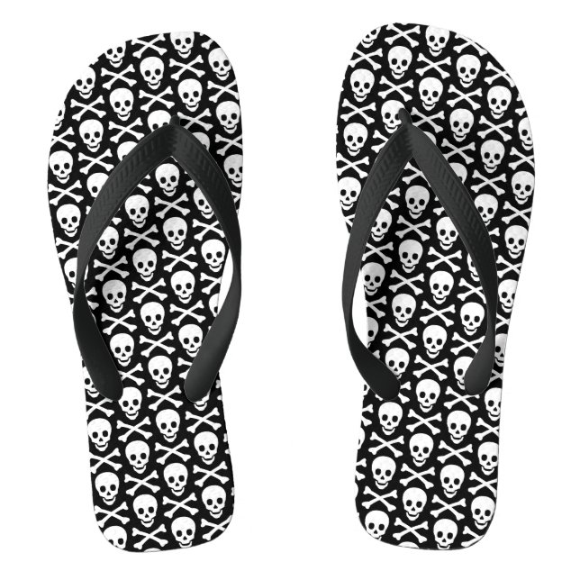 Skulls black and white modern pattern flip flops (Footbed)