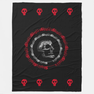 Skulls Black & White/Grey/Red Fleece Blanket