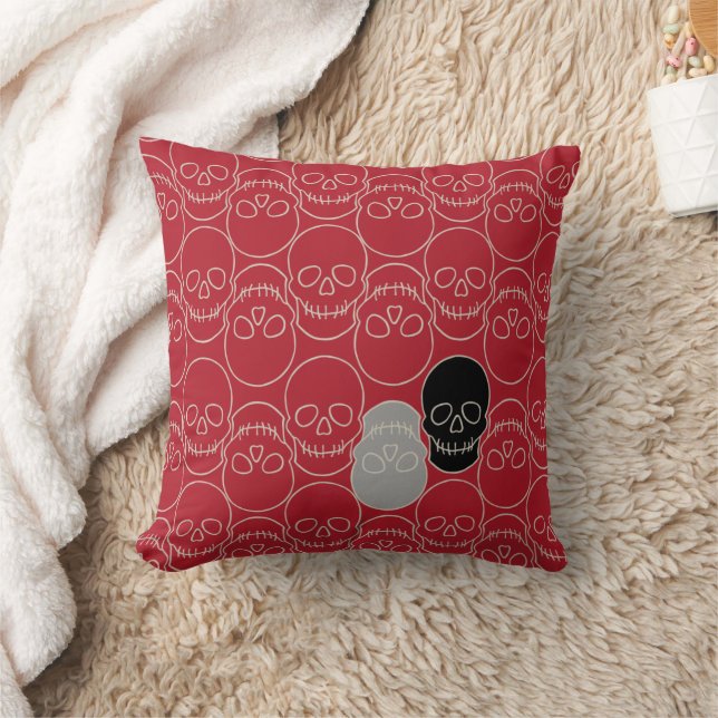  Skulls - Blood Red and Bone White  Cushion (Blanket)
