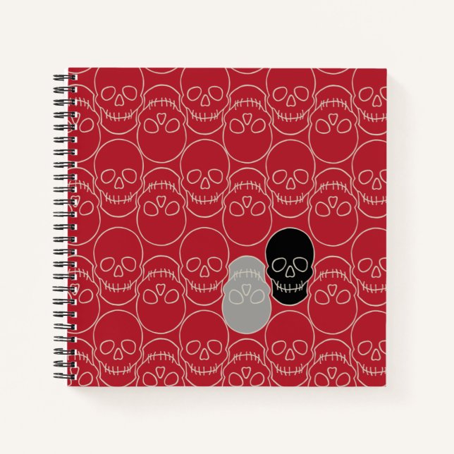  Skulls - Blood Red and Bone White Notebook (Front)