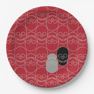  Skulls - Blood Red and Bone White Paper Plate